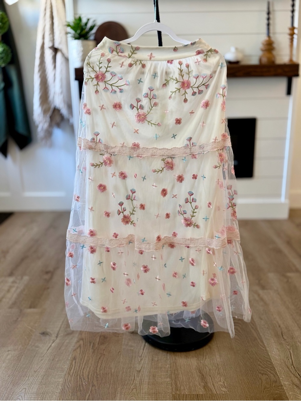 Altar'd State Ivory Maxi Dress Set with Pink & Blue Floral Embroidery - Picture 2 of 5